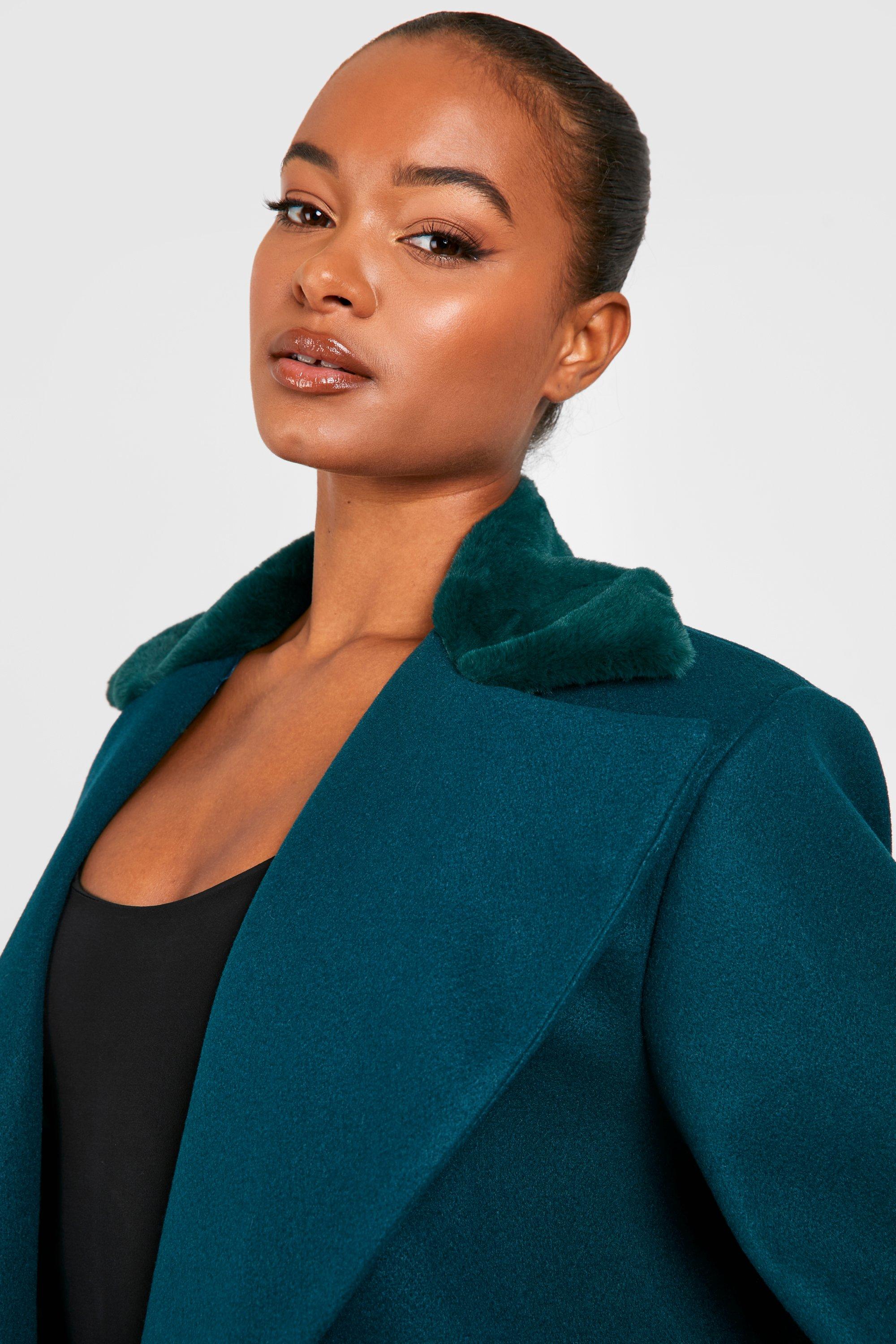 Tall Faux Fur Trim Wool Look Oversized Coat boohoo NZ